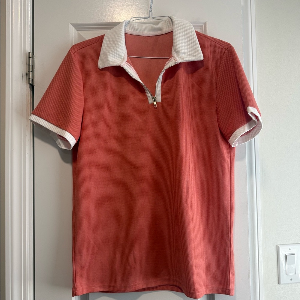 Men's Coral Polo Shirt with White Accents